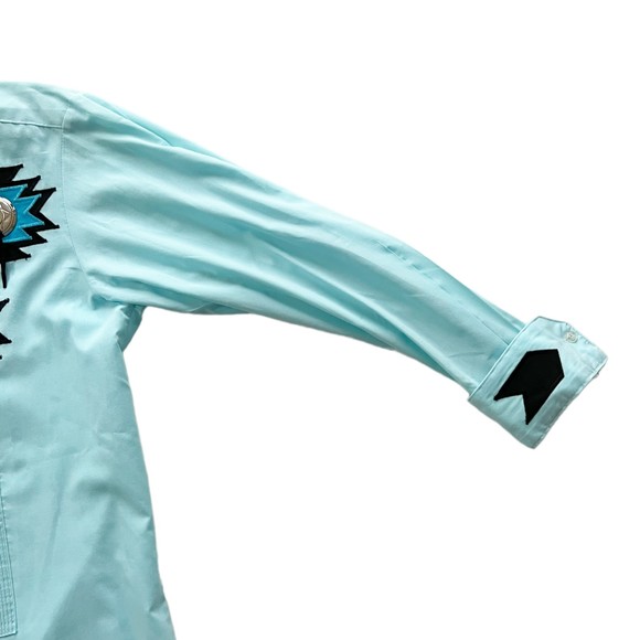 Vtg Moda Bianco Western Button Down Shirt Tuxedo Embroidered Concho Teal Sz S - Picture 4 of 12
